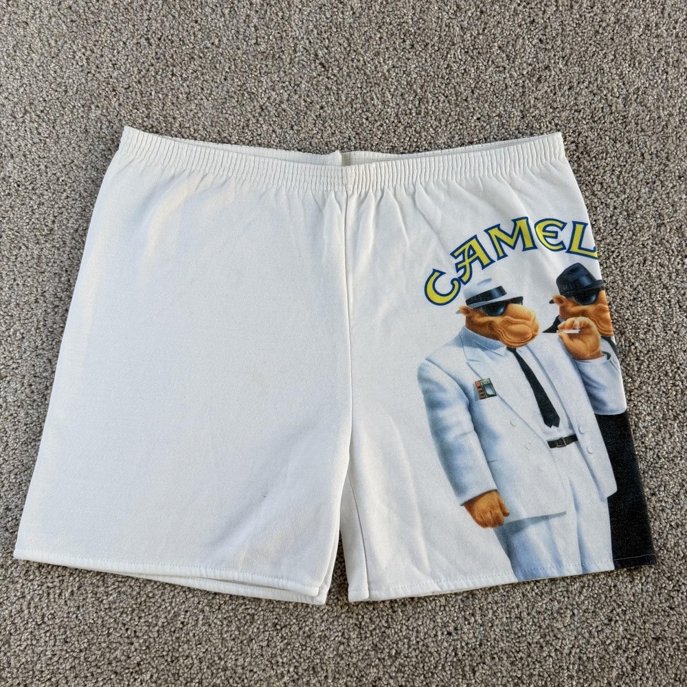 Vintage 90s Camel Sweat Shorts Mens Large White Fleece Joe Camel Loungewear Gym